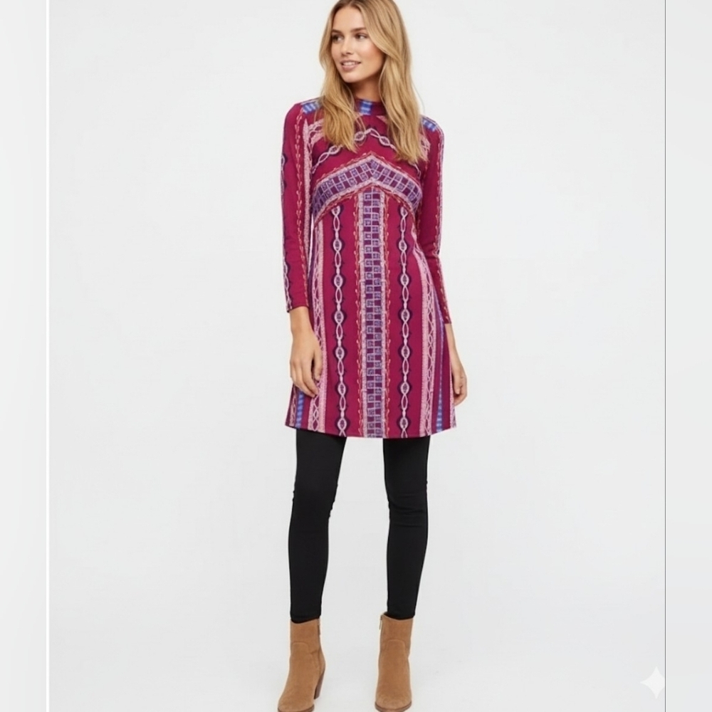 FREE PEOPLE Stella Burgundy Pink Blue Mini Dress Size S.